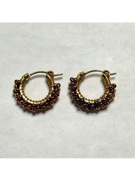 John W Kessler Jewelry - Gold Filled Huggie Hoop Earrings Wire Wrapped Beaded Rose Gold